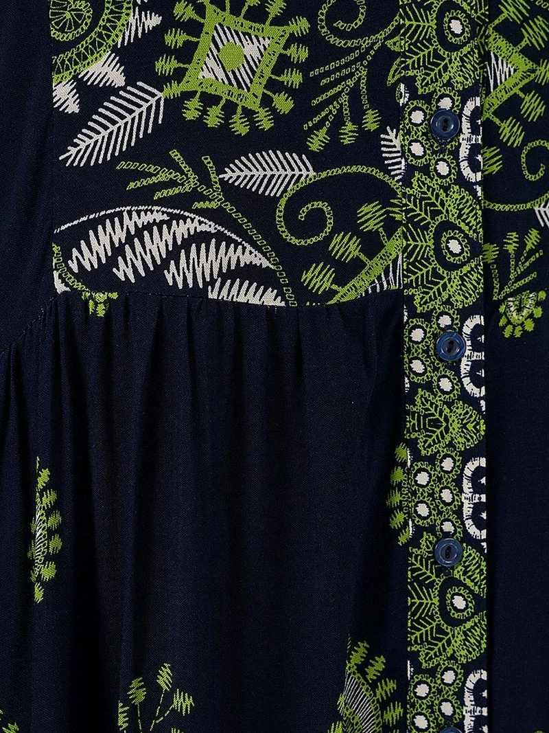 BIG DART BDART Patterned V-Neck Maxi Dress with Button Closure