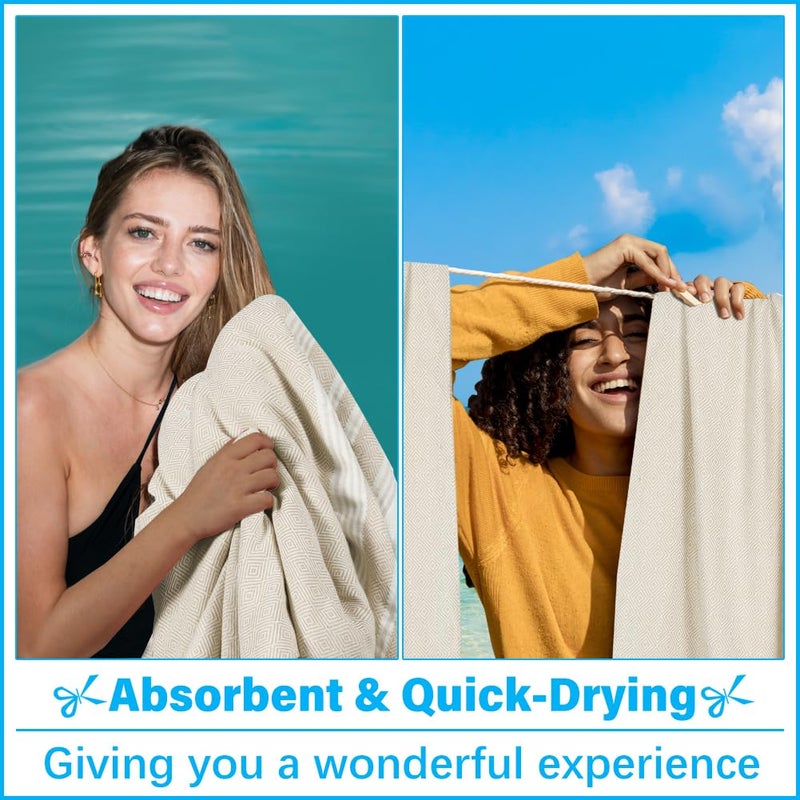 Vikumond Oversized Turkish Beach Towel Blanket Cotton Polyester Blend Sandproof Towels Boho Woven Extra Large Big Sand Free Giant Throw Blankets Huge Picnic Camping Necessities Cloud For Adult Gifts 82x80 inch - Image 4