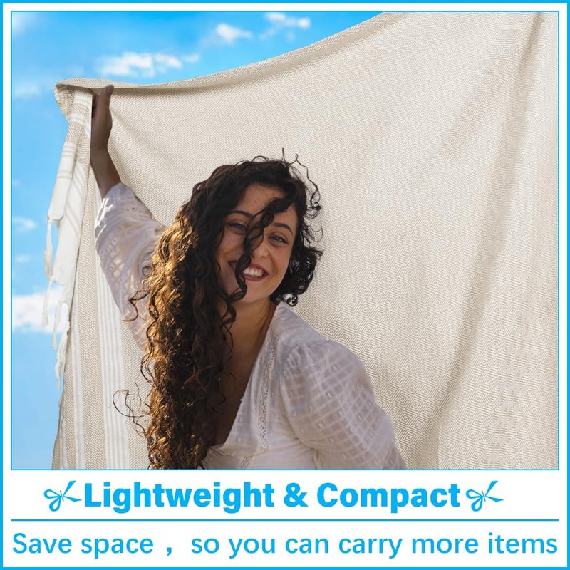 Vikumond Oversized Turkish Beach Towel Blanket Cotton Polyester Blend Sandproof Towels Boho Woven Extra Large Big Sand Free Giant Throw Blankets Huge Picnic Camping Necessities Cloud For Adult Gifts 82x80 inch - Image 3