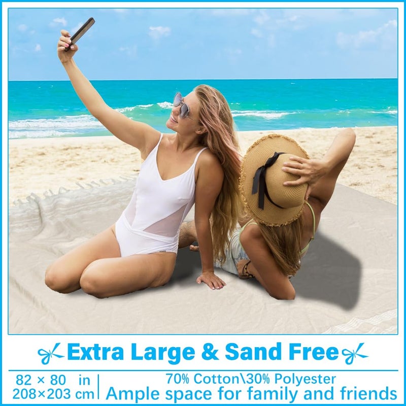 Vikumond Oversized Turkish Beach Towel Blanket Cotton Polyester Blend Sandproof Towels Boho Woven Extra Large Big Sand Free Giant Throw Blankets Huge Picnic Camping Necessities Cloud For Adult Gifts 82x80 inch - Image 2