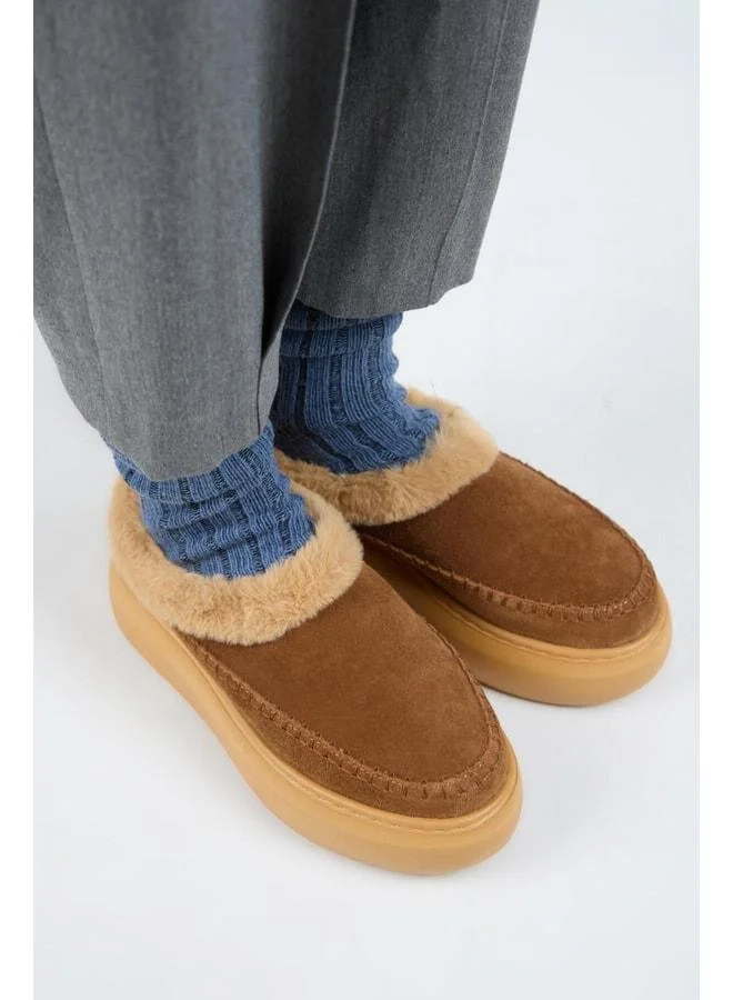 Manijero  (Fur‑Trimmed) Women's Genuine Leather Suede Fur Platform Taba Sandal. for Women | Best Price UAE