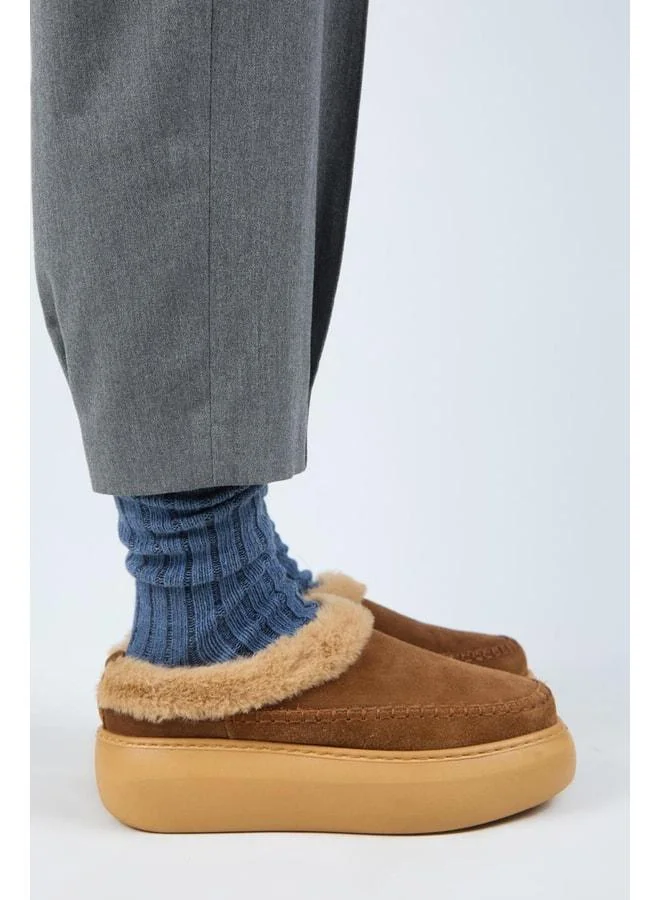 Manijero  (Fur‑Trimmed) Women's Genuine Leather Suede Fur Platform Taba Sandal. for Women | Best Price UAE