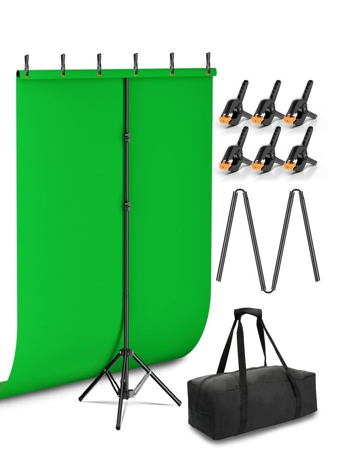 EMART Green Screen Backdrop Kit with Reverse Folding Base, 5x6.5ft Photo Greenscreen Background with Portable T-Shape Stand and 6 Clamps for Photography, Photoshoot, Studio Video Recording, Streaming - Image 1