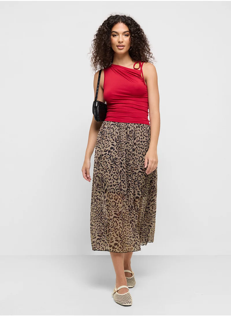 Ginger Leopard Print Pleated Maxi Skirt