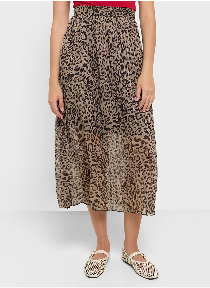 Ginger Leopard Print Pleated Maxi Skirt