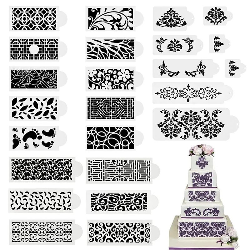 BINBE 24 Pc Cake Decorating Stencils  Templates  Wedding  Floral Designs  Spray  Lace Hollow Sculesse  Cake Decor Molds