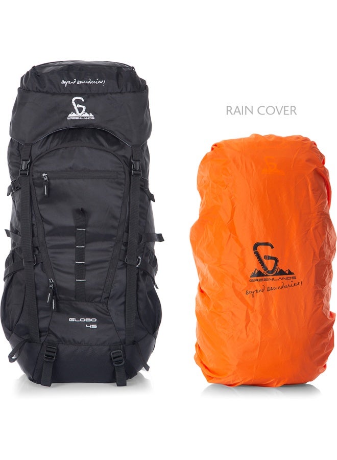 جرينلاندز حقيبة ظهر GNL Globo بسعة 45 لتر – نايلون ripstop أسود، أحزمة مبطنة، أقسام متعددة وبناء متين - Image 2