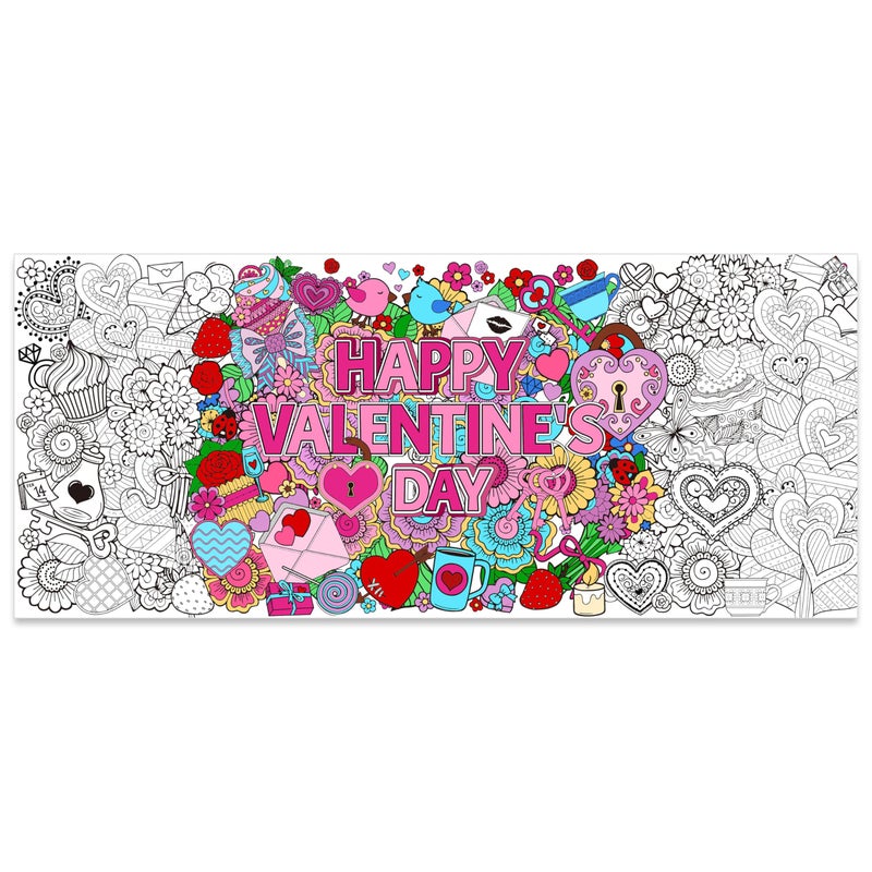 BZaber Jumbo Happy Valentine's Day Coloring Poster - Giant Mandala Flower Wall Art Decoration for Kids, Home and Classroom Decor - Image 1