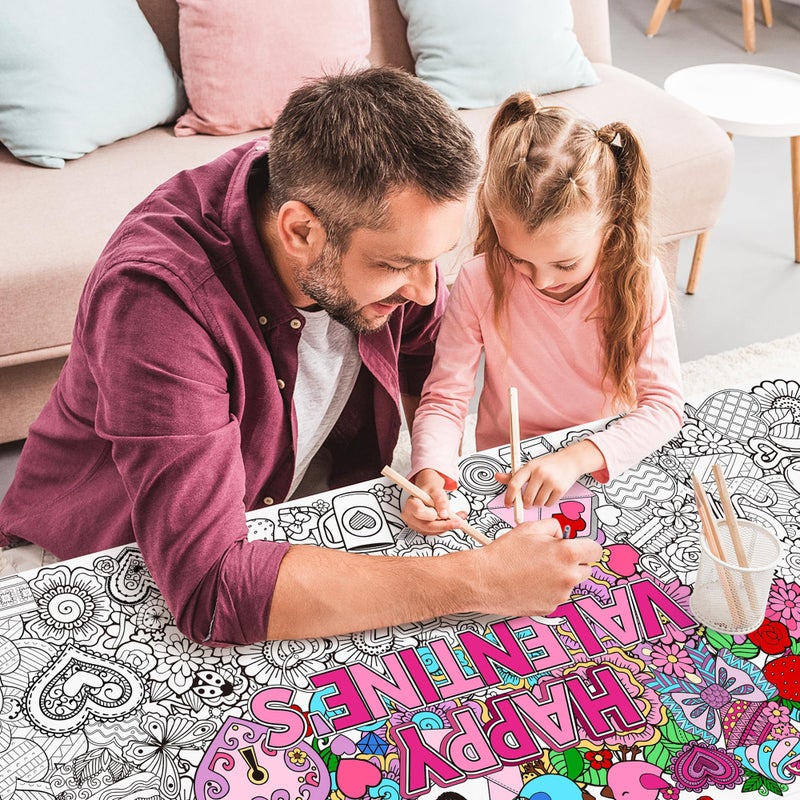 BZaber Jumbo Happy Valentine's Day Coloring Poster - Giant Mandala Flower Wall Art Decoration for Kids, Home and Classroom Decor - Image 4