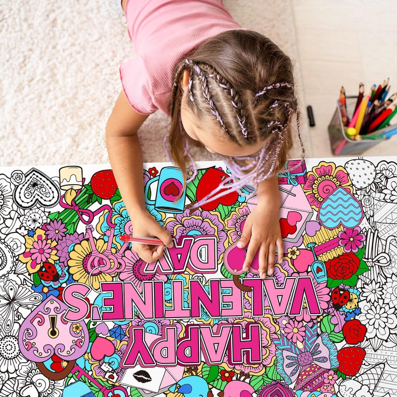 BZaber Jumbo Happy Valentine's Day Coloring Poster - Giant Mandala Flower Wall Art Decoration for Kids, Home and Classroom Decor - Image 5