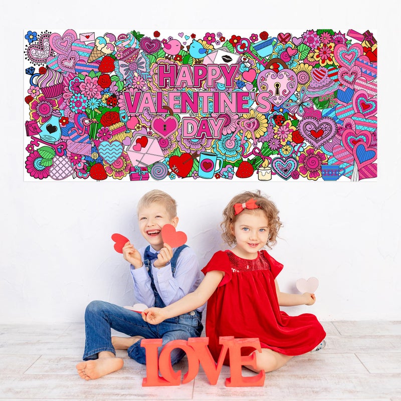 BZaber Jumbo Happy Valentine's Day Coloring Poster - Giant Mandala Flower Wall Art Decoration for Kids, Home and Classroom Decor - Image 3