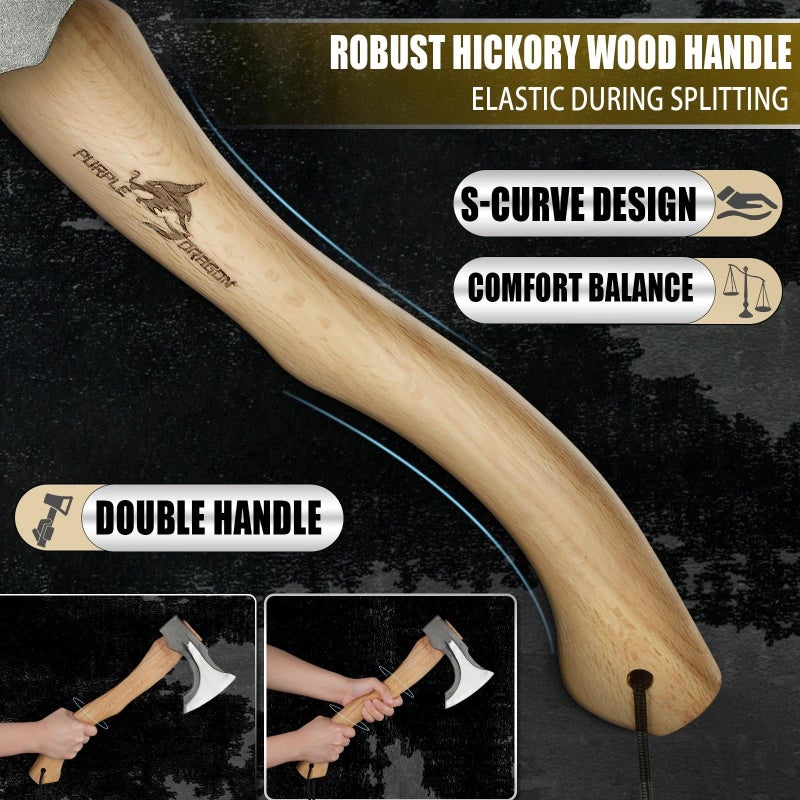 Purple Dragon Camping Hatchet 14.7 Inch Hand Forged Splitting Axe - Outdoor Wood Splitting Chopping & Carving Tool with Leather Sheath Bushcraft Survival Wooden for Men and Women - Image 4