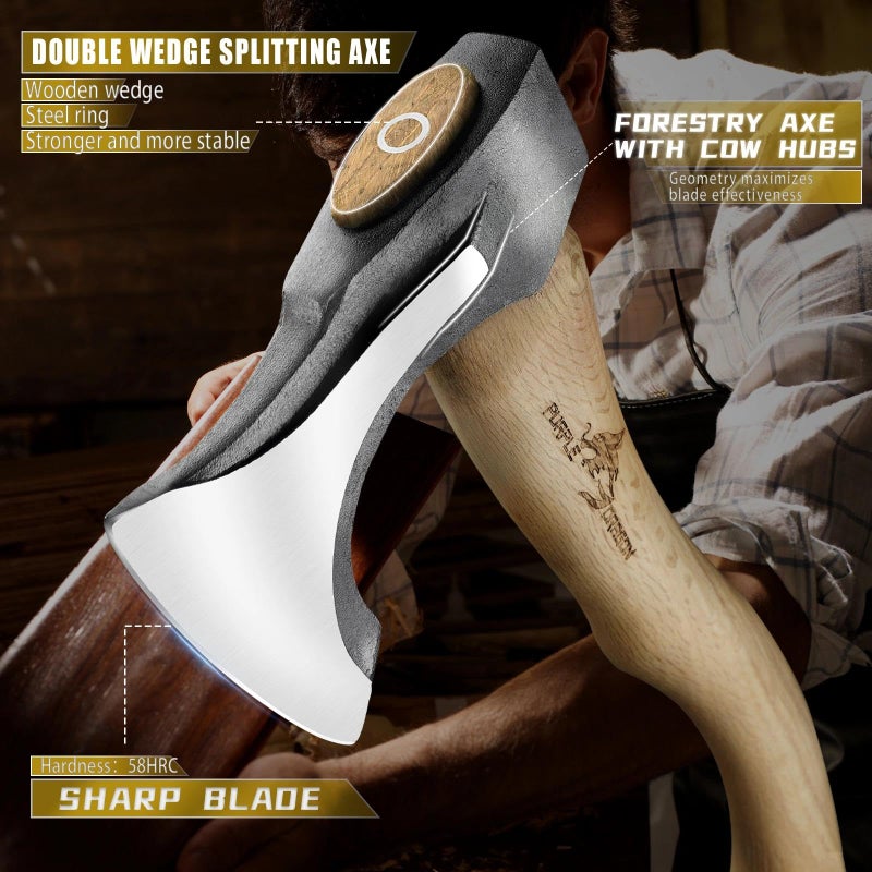Purple Dragon Camping Hatchet 14.7 Inch Hand Forged Splitting Axe - Outdoor Wood Splitting Chopping & Carving Tool with Leather Sheath Bushcraft Survival Wooden for Men and Women - Image 3