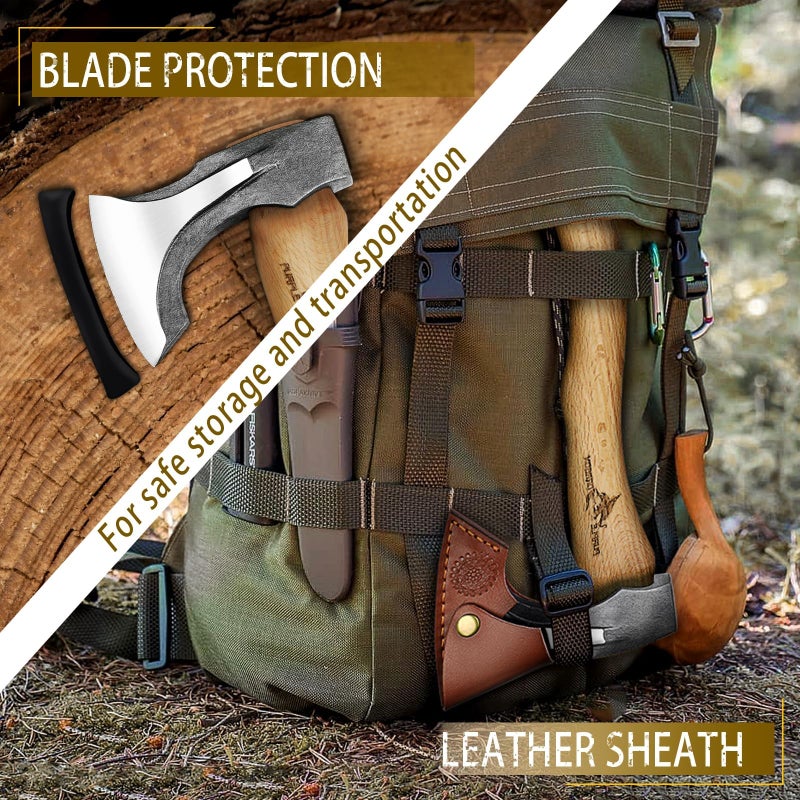 Purple Dragon Camping Hatchet 14.7 Inch Hand Forged Splitting Axe - Outdoor Wood Splitting Chopping & Carving Tool with Leather Sheath Bushcraft Survival Wooden for Men and Women - Image 5