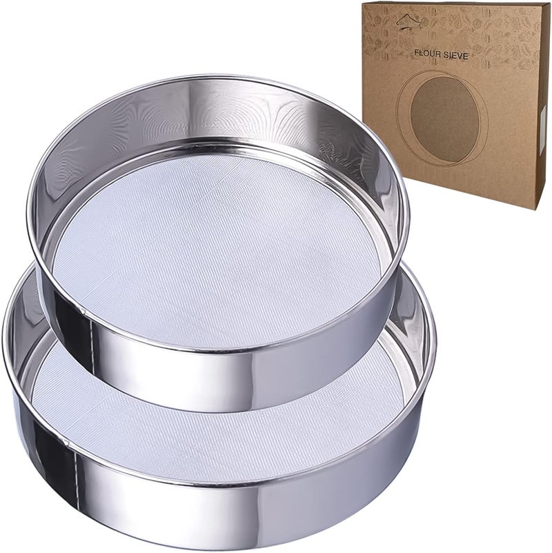 PUHETO Sieve Fine Mesh, Stainless Steel Round Sifter for Baking, Flour Sieve, 8 Inch 40 Mesh and 6 Inch 60 Mesh, 2PCS - Image 1