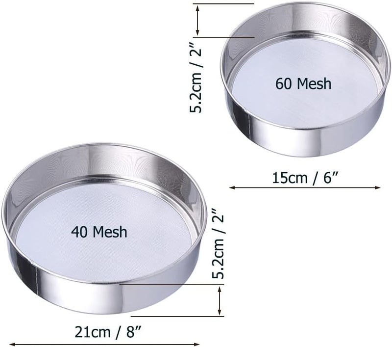 PUHETO Sieve Fine Mesh, Stainless Steel Round Sifter for Baking, Flour Sieve, 8 Inch 40 Mesh and 6 Inch 60 Mesh, 2PCS - Image 4