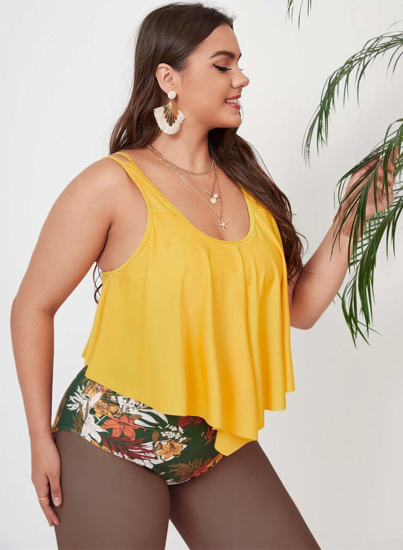 Plus Floral Print Hanky Hem Bikini Swimsuit - Image 1