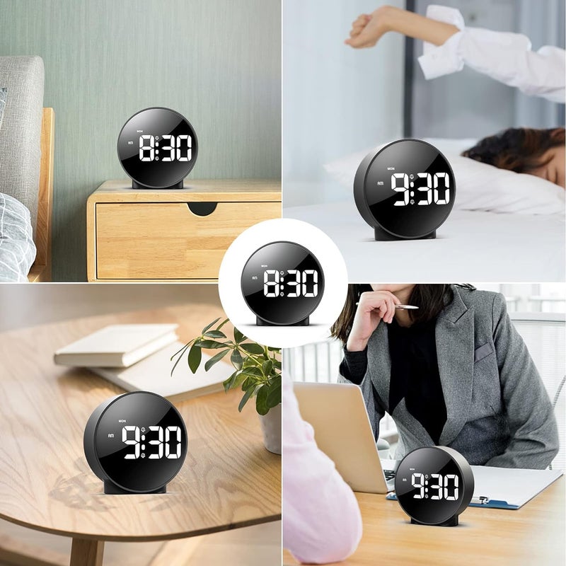MAPPLE CREATION ساعة منبه رقمية مابل كريشن بشاشة LED عالية الدقة ساعة منبه بسيطة ساعة مكتب إلكترونية إنذار مزدوج 1224 ساعة 4 مستويات سطوع قابلة للتعديل لغرفة النوم مكتب الطاولة باللون الأسود - Image 3