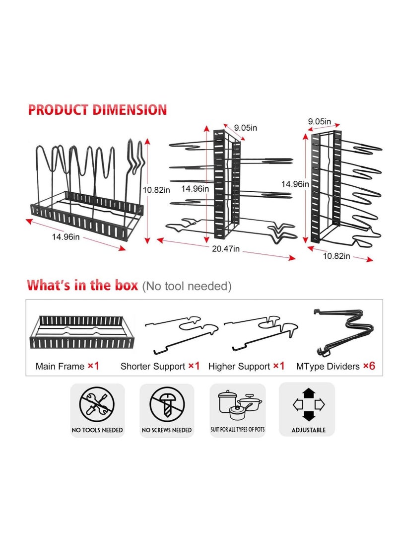 بلومنغ تايم 8 طبقات منظم للأواني والمقالي ، حاملات غطاء وعاء قابل للتعديل ورف للمقلاة لمنضدة المطبخ والخزانة - Image 3