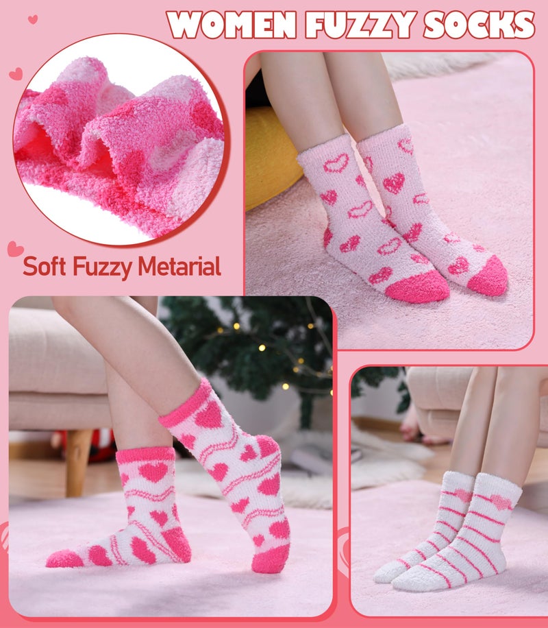LINEMIN Womens Fuzzy Socks Cozy Fluffy Winter Slipper Warm Thick Fleece Soft Home Sleeping Socks (Mix Heart-shaped) - Image 2