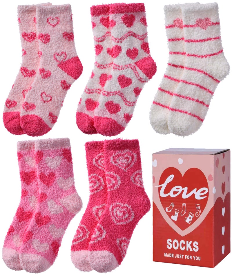 LINEMIN Womens Fuzzy Socks Cozy Fluffy Winter Slipper Warm Thick Fleece Soft Home Sleeping Socks (Mix Heart-shaped) - Image 1