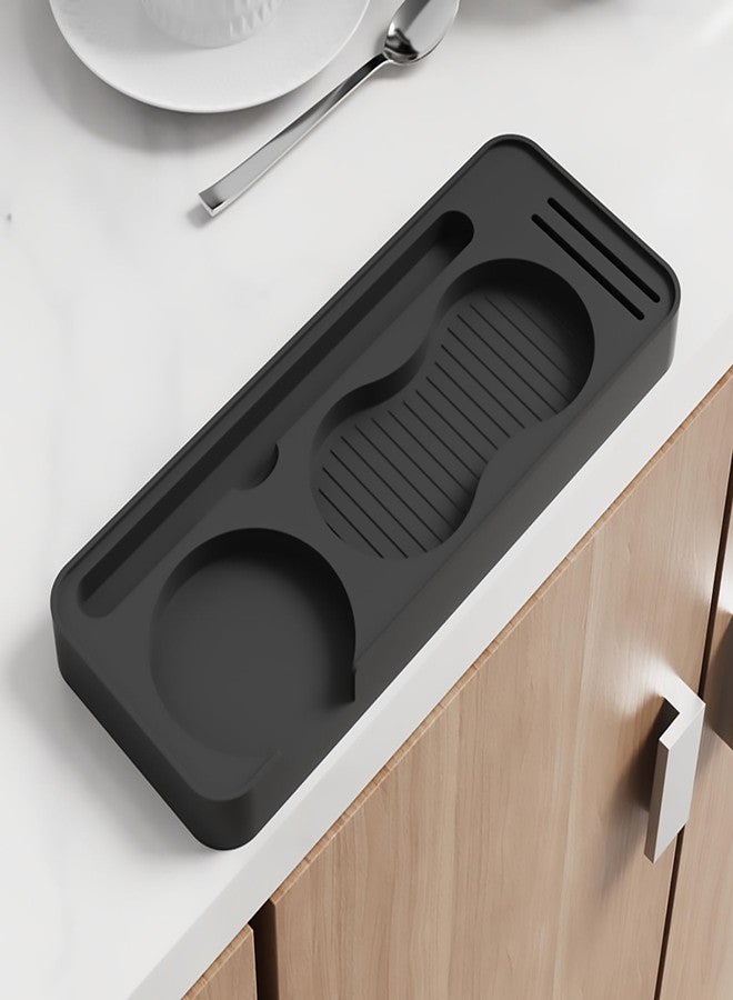 IYYI Espresso Tamping Mat, Espresso Tamper Mat, Coffee Tamper Mat for Countertop, Non-Slip Heat Resistant Silicone Portafilter Mat for Distributor, Brush & Puck Screen, Dishwasher Safe (Black, 9.5"×3.7") - Image 1