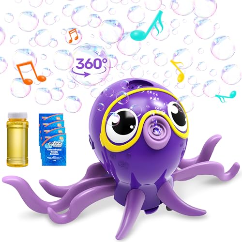 SYNCFUN Dancing Octopus Bubble Machine with Music 360 Moving AutoAvoidance Cute Bubble Machine Gun Blower with Solution Refills for KidsEasterOutdoor BirthdayParty - Image 1