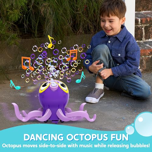SYNCFUN Dancing Octopus Bubble Machine with Music 360 Moving AutoAvoidance Cute Bubble Machine Gun Blower with Solution Refills for KidsEasterOutdoor BirthdayParty - Image 5