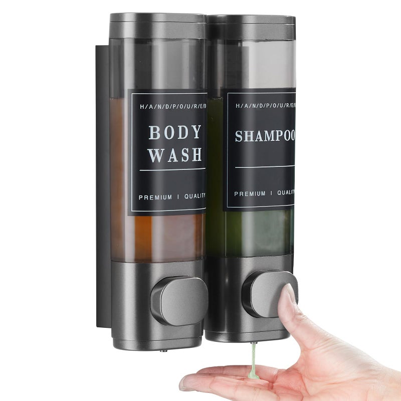 Shower Soap Dispenser Shampoo and Conditioner Dispenser 2 Chamber No Drill WallMounted Shampoo Dispenser for Shower Wall Mounted Shower Dispenser for Bathroom Hotel Large CapacityDark Gray1