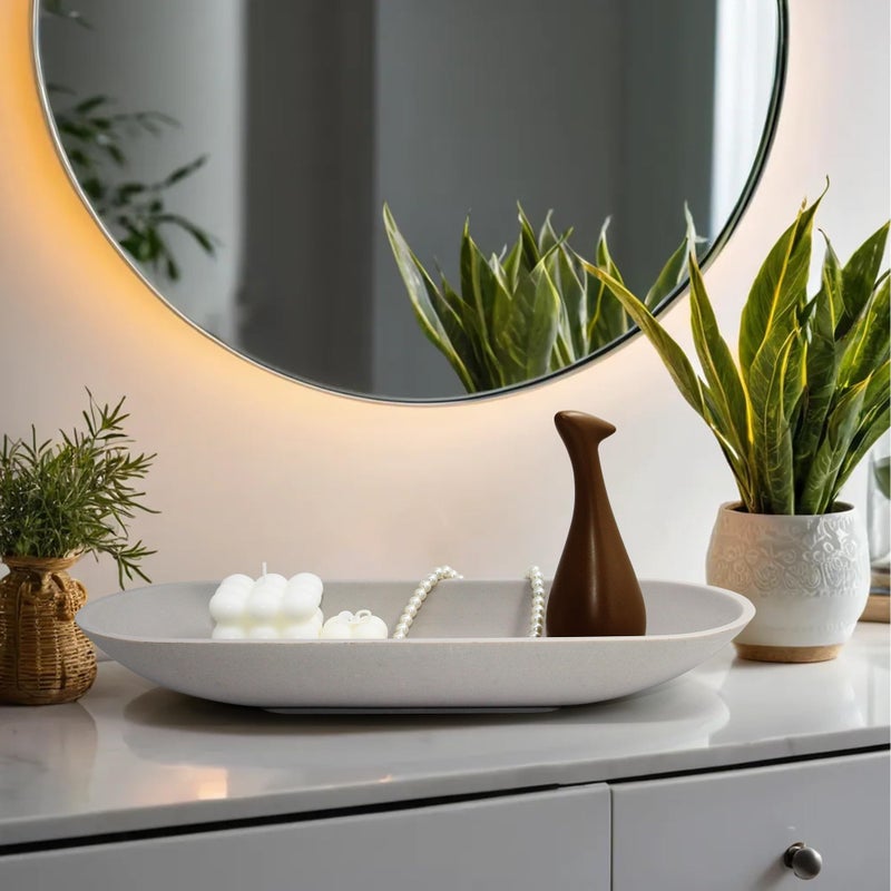 LIN CHUAN Large Decorative Bowl for Home Decor - Long Dough Bowls with Anti Slip Base for Table Centerpieces - Grey Minimalist Design Dough Decor Bowl for Coffee Table, Dining Table Centerpiece - Image 3