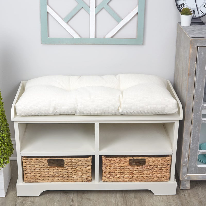 Klear Vu Klear Vu The Gripper Omega NonSlip Tufted Bench Cushion for Indoor Furniture Entryway Storage Bay Window Corner Nook or Piano Seat 30 Inches 01 Ivory
