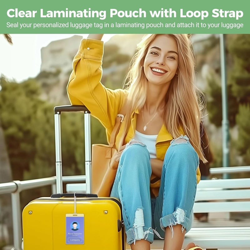 100 Sets Thermal Laminating Pouches With Loop Strap, 5 Mil Clear Luggage Tag Pouches, Resealable Film For Work Cards, Student Id, Gift Tags - Image 2