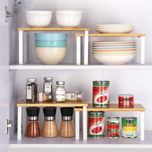 Decorlay Metal & Wooden Free Standing Shelf Organizer Bathroom Kitchen Counter Top Shelves, Spice Rack for Pantry Dressing Cabinet Office Table Area (White + Beech) - Image 3