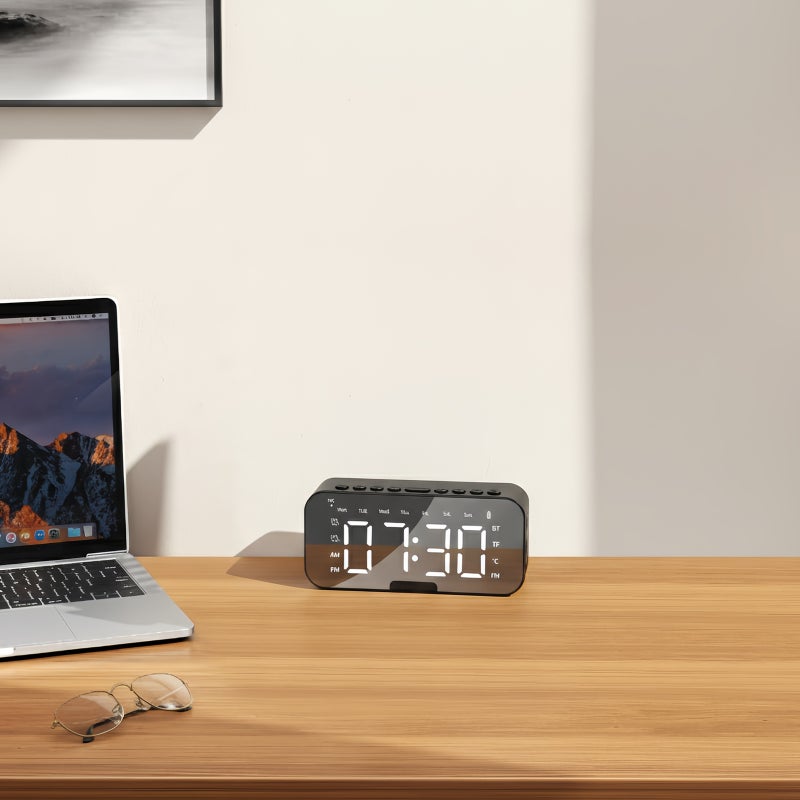 شاربدو ساعة منبه ذكية للطلاب مزودة بخاصية الذكاء الاصطناعي، ساعة رقمية LED بجانب السرير مزودة بمضخم صوت بلوتوث وتحكم صوتي، مع إمكانية تعديل السطوع بثلاث درجات. - Image 2