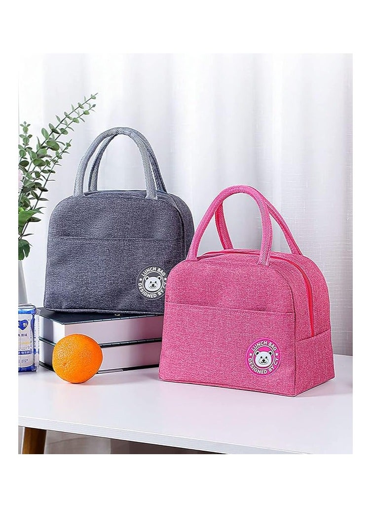 Thermal Picnic Bag for Storage Food, 2 Layers - Grey Pink - Image 2