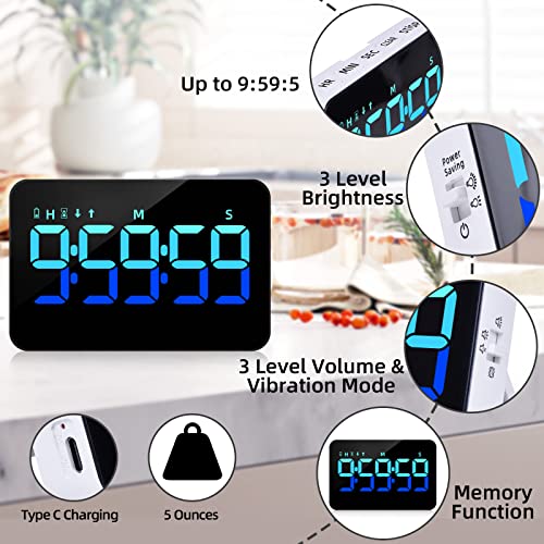 PERSUPER Kitchen Digital Timer, Count Down Up, Rechargeable, Vibration Mode Adjustable Volume and Brightness LED Display, Time Management Cook, Desk, Kids Adults Study Teaching, Kitchen Gadgets - Image 2