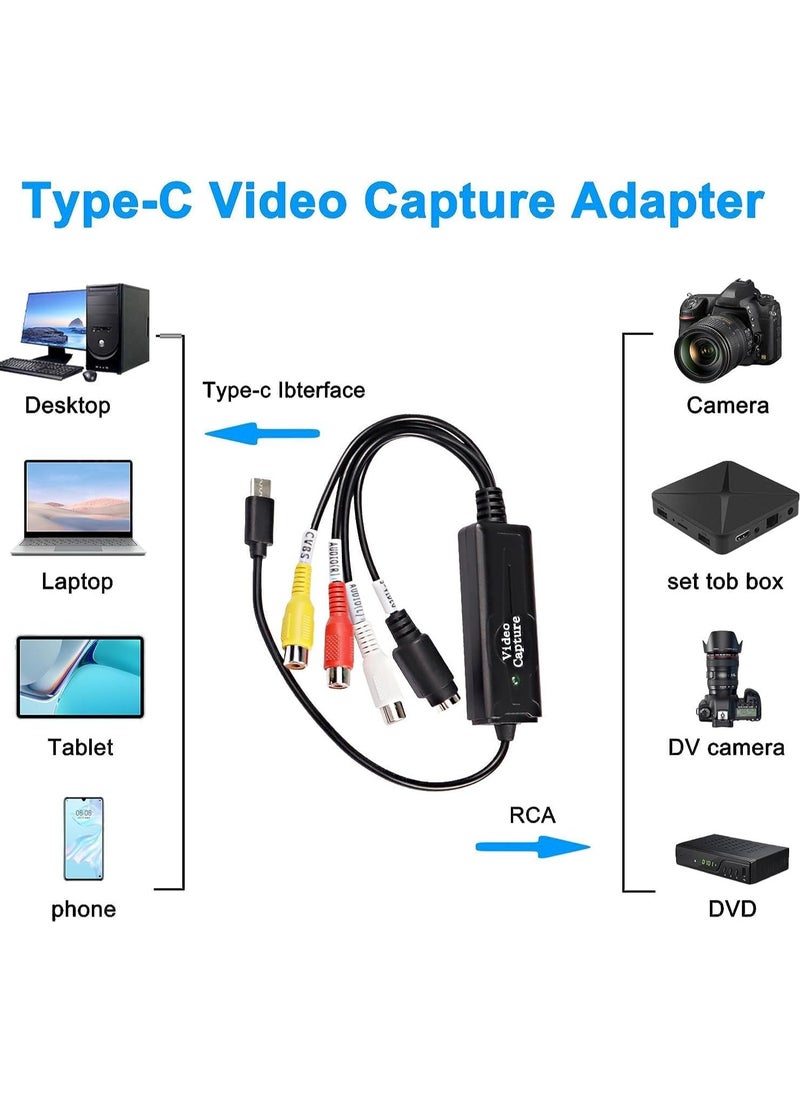 SYOSI - RCA AV to USB C Converter Video Capture Card Adapter 1 Channel AV NTSC PAL Video S Video/Composite to USB Converter Video Audio RCA for Mobile Phone/PC - Image 1