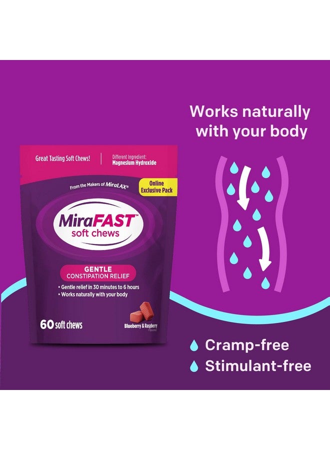 MiraLAX MiraFAST Soft Chews, from The Makers of MiraLAX, Gentle Constipation Relief in 30min-6hrs, Fast Acting Laxative, Stimulant Free Saline Laxative, Magnesium Hydroxide, Mixed Berry Flavor, 60ct - Image 3
