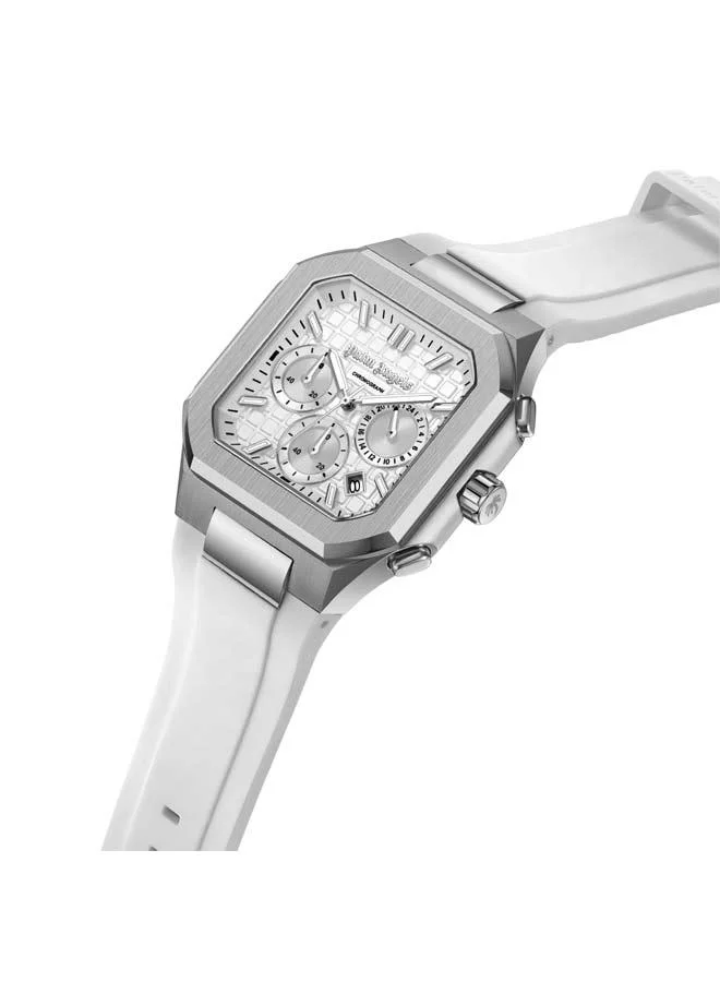Palm Angels Forte Silver Dial Silicone Strap Dual Time Watch for Men, 43mm