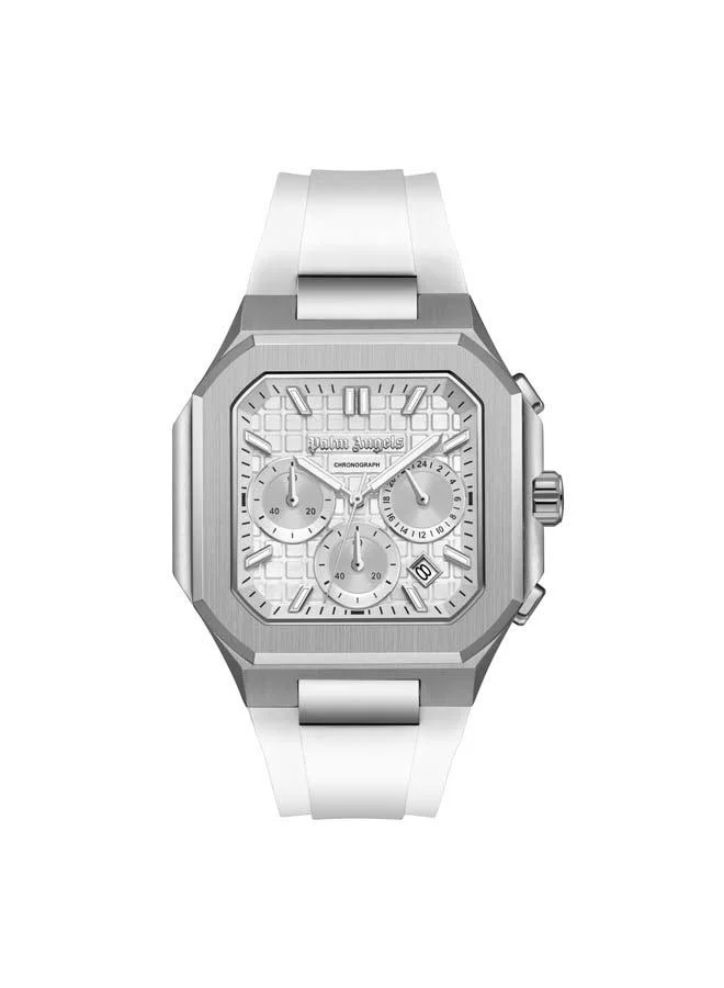 Palm Angels Forte Silver Dial Silicone Strap Dual Time Watch for Men, 43mm