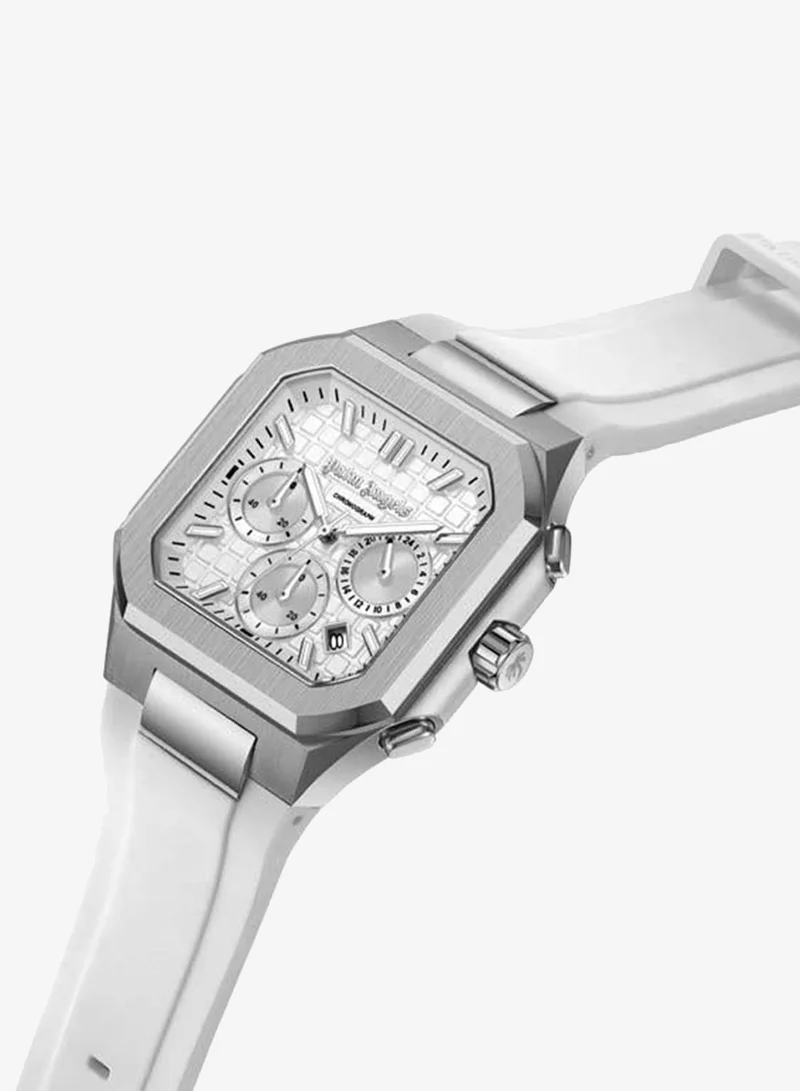 Palm Angels Forte Silver Dial Silicone Strap Dual Time Watch for Men, 43mm