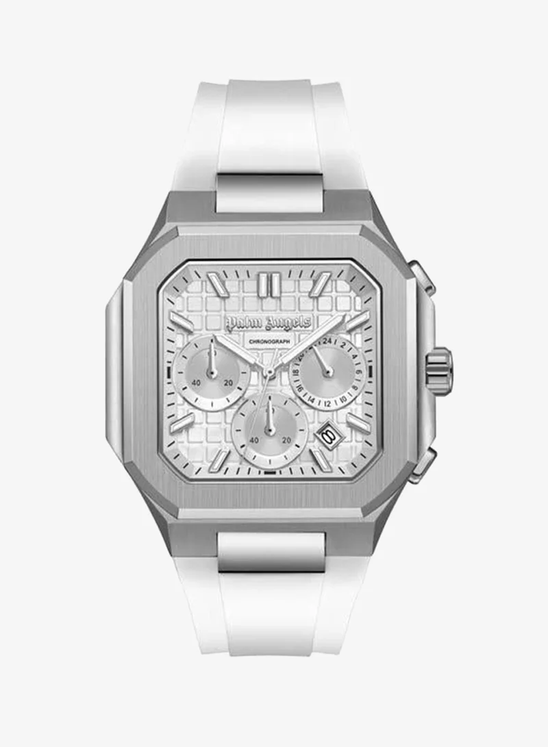 Palm Angels Forte Silver Dial Silicone Strap Dual Time Watch for Men, 43mm
