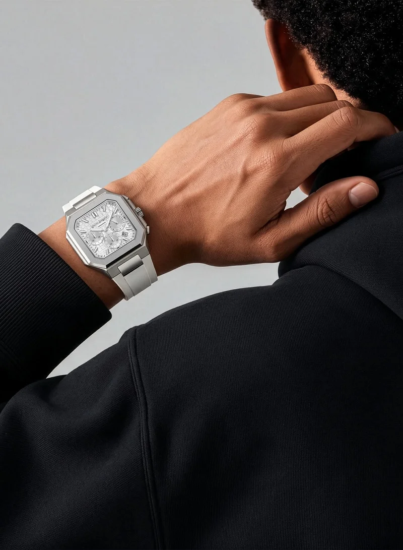 Palm Angels Silver Forte Silver Dial Silicone Strap Dual Time Watch for Men, 43mm for Men | Best Price UAE