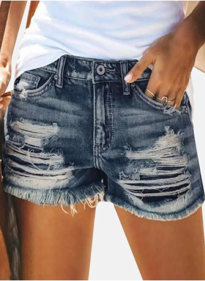 YUNIQEE Blue Solid Denim Shorts