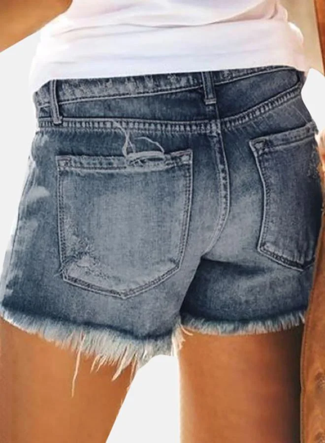 YUNIQEE Blue Solid Denim Shorts