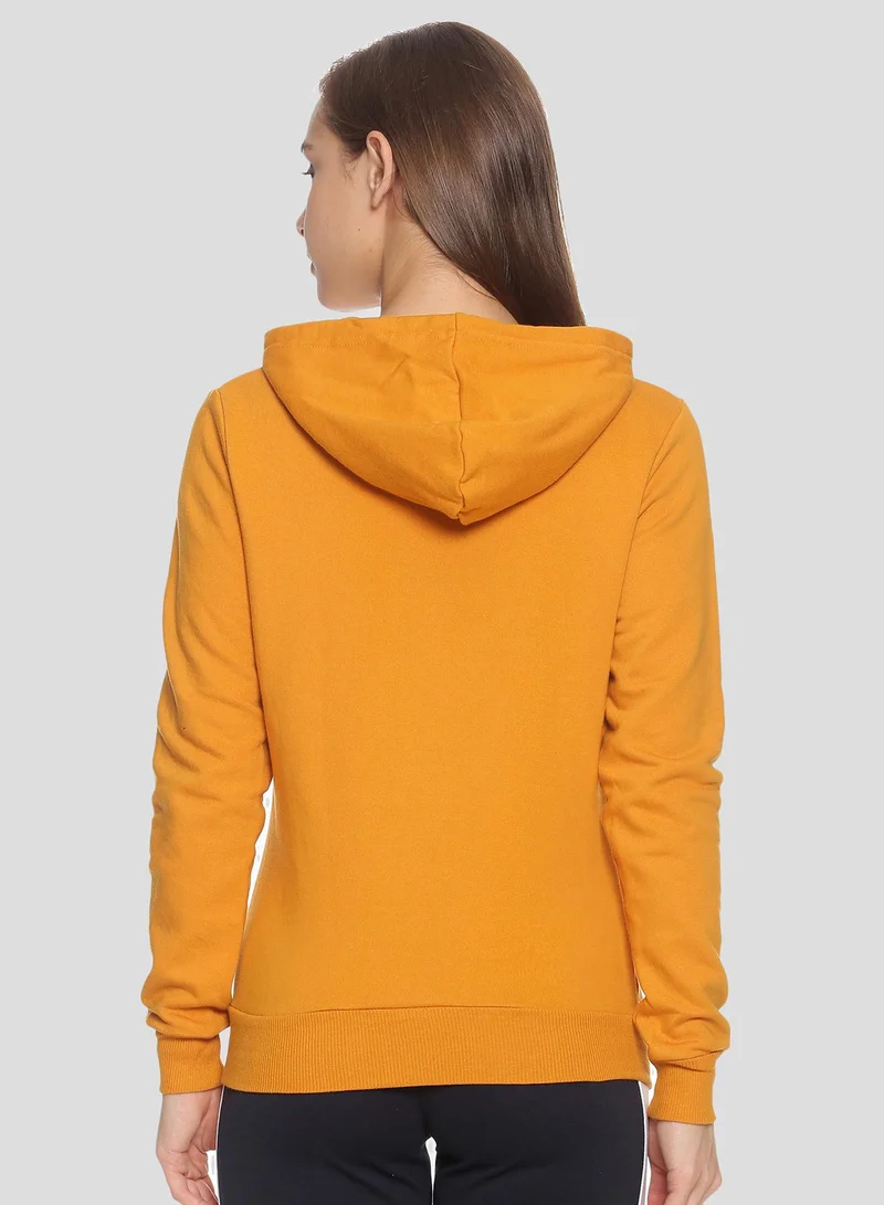 Campus Sutra Women's Mustard Yellow Stay-Away Print Pullover Hoodie