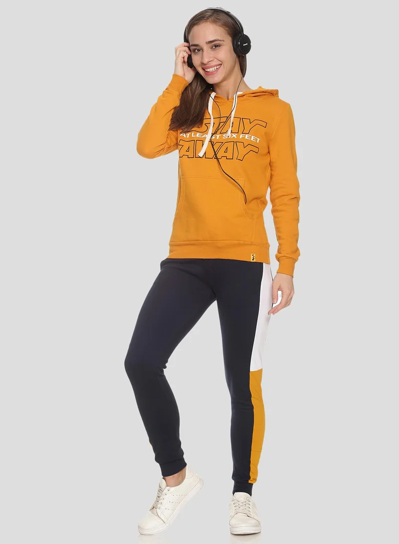 Campus Sutra Women's Mustard Yellow Stay-Away Print Pullover Hoodie