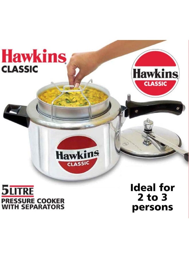 Hawkins 5 Liters Classic Aluminium Pressure Cooker,With Aluminium Separators,Silver  - Image 2