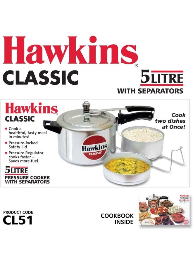 Hawkins 5 Liters Classic Aluminium Pressure Cooker,With Aluminium Separators,Silver  - Image 4