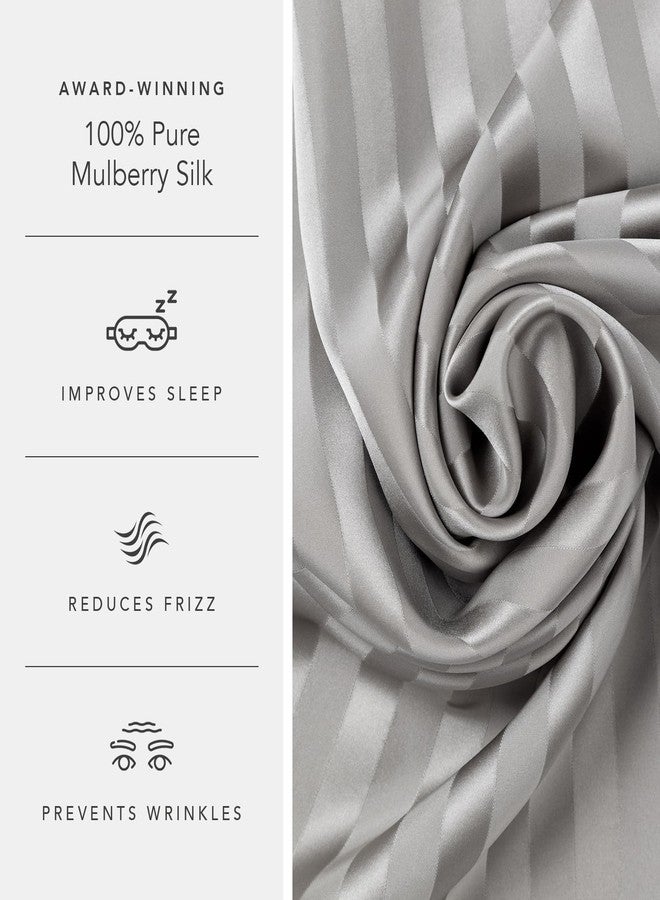 Fishers Finery 25mm 100% Pure Mulberry Silk Pillowcase 2 Pack (Gray Stripe Standard 2 Pack) - Image 5